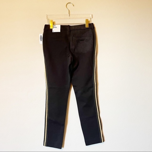 Old Navy Women's Pixie Pant Metallic Stripe Ankle Crop Stretch Black Gold 2 NWT - Picture 6 of 6